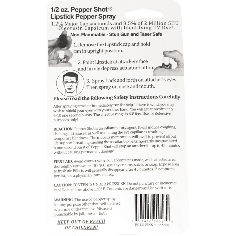 Pepper Shot 1.2% MC 1/2 oz lipstick pepper spray pink view 2